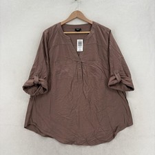 Torrid Harper Challis Blouse Womens 1X Plus Brown V Neck 3/4 Roll Tab Tunic NWT picture