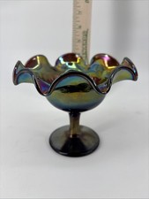 Antique Imperial Amethyst Scroll Embossed Carnival Glass Compote Iridescent picture