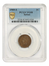 1909-S 1C Indian PCGS VG08 - Indian Cent - Key Date picture