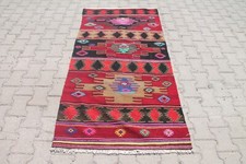 3x6 ft Rustic Red, Black Vintage Turkish Kilim Handmade Ethnic Accent Area picture