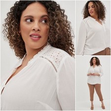Torrid Womens White Gauze Eyelet Yoke LS Blouse Top 2 2X 17174281 picture