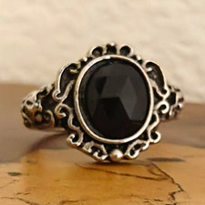 Silver Tone Oval Black Onyx Bezel Set Cocktail Ring  picture