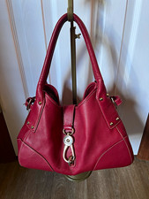 Dooney & Bourke Red Pebbled Leather Logo Lock Satchel Shoulder Bag - Small Flaws picture