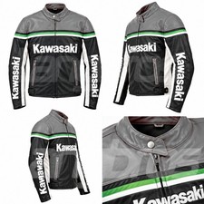 Custom Made Men Kawasaki Motorcycle Leather Jacket Padded Biker Riding Gear picture