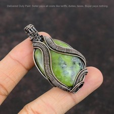 Copper Oval Serpentine Stone Engagement Anniversary Wire Wrapped New Pendant picture