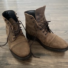 Thursday Men's Brown Leather Combat Boots Cap Toe Lace-Up Ankle Round Toe 9.5W picture
