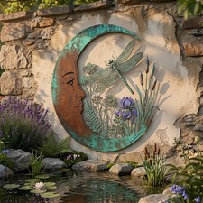 Dragonfly Moon Wall Art, Metal Garden Decor, Celestial Wall Hanging picture