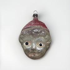 Antique Early 20th c German Glass Baby Head Christmas Ornament w/Milk Glass Eyes picture