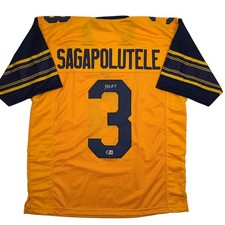 Autographed/Signed Jaron-Keawe Sagapolutele Cal Yellow Jersey Beckett COA picture
