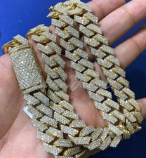 13mm Miami Cuban Chain 26″ Solid 925 Silver Moissanite Lock Men’s Necklace 300 g picture
