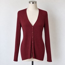Torrid Fitted Cardigan V-Neck Sweater Maroon Ribbed Knit 3X 22-24 NWT picture