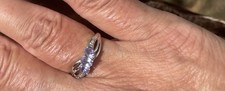 10k White Gold Prong Set 3-Stone Round Tanzanite Ring Size 7.5  picture