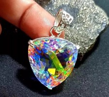 Natural Trillion Mystic Topaz 90.10 Ct 925 Solid Silver Rainbow Pendant Gemstone picture