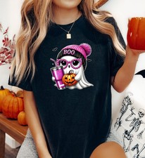 Cute Pink Boo Ghost Halloween Tshirt, Womens Halloween Tee, Halloween Party Gift picture