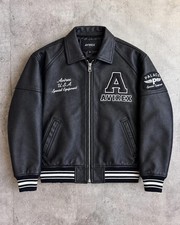 Avirex X Palace London Black Leather Varsity Jacket Men’s Bomber Streetwear. picture