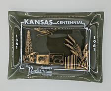 VTG 1961 Kansas Centennial Peoples Savings & Loan Smoky Glass catch all TRAY picture