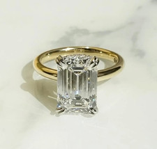 2.35 CT Emerald Cut Moissanite Hidden Halo Engagement Ring Solid 14K Yellow Gold picture