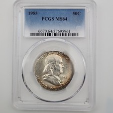 1955 P Franklin Half Dollar 50c Choice PCGS MS64 Beautiful Toning Silver SB3Ckw picture