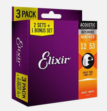*3 SETS ELIXIR 11052 80/20 BRONZE NANOWEB ACOUSTIC GUITAR STRINGS LIGHT(12-53)* picture