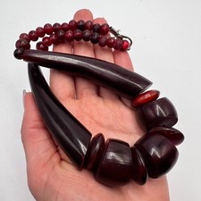 Vintage Natural Horn Statement Necklace Soviet Handmade Boho Jewelry Beads picture