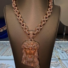 Round Cut Moissanite Infinity Cuban Link Chain Jesus Pendant 925 Sterling Sliver picture
