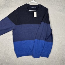 NEW Nautica Sweater Mens Large Blue Navy Colorblock Soft Knit Crewneck Pullover picture