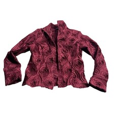 VTG Samuel Dong Wine Red Textured Swirl Art Zip Blazer Women's Jacket S/S Party picture