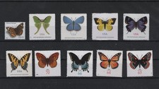 US 2010 -2025 Butterflies + Luna Moth, Complete10 Single Stamps - picture