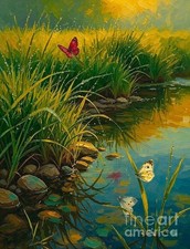 Original Hand Painted Acrylic Butterfly Stream Painting 18x24 Unframed picture