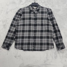 NEW Como Vintage Shirt Womens XL Black Plaid Button Up Puff Sleeve Lightweight picture