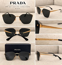 PRADA SPR 68 T Cat Eye Sunglasses Gold Frame/Black Polarized Lenses picture