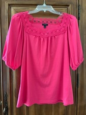 Talbots pink lace neck. top LP 100% cotton picture