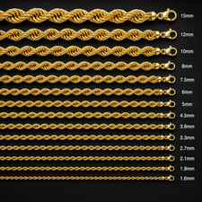 10K YELLOW GOLD ROPE NECKLACE CHAIN DIAMOND CUT REAL GOLD 2MM-12MM 16'