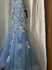 *STUNNING* Amarra Blue Sequined Glitter Prom Formal  Mermaid Lace Tulle Dress picture