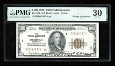 DBR 1929 $100 FRBN Minneapolis Fr. 1890-I PMG 30 Serial I00082497A picture