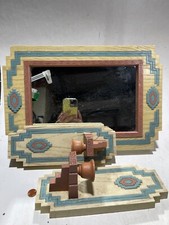 3 Vtg Burwood Wall Decor Aztec Mirror W/ Candle Holders picture