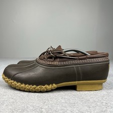 VTG LL Bean Rubber Moc Bean Boots Mens 11 W Brown Leather Duck Shoes Made USA picture