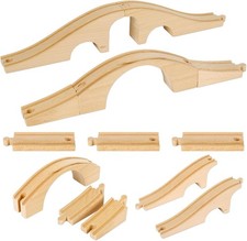 8 Pcs Wood Train Track Expansion Set Wooden Train Bridges Straight Wooden Train picture
