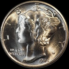 BLAZING GEM BU 1945-S Mercury Silver Dime SUPER HIGH GRADE GEM picture