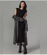 NWOT Anthropologie size XSP black midi dress ruched waist slit in back picture
