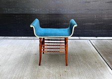C. 19th C. Antique Scroll Mahogany Bentwood Bobbin Velvet Bench Chair picture