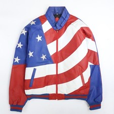 Vintage Massimo USA America Flag Leather Bomber Jacket Size XL picture