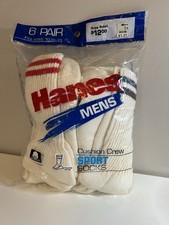 VTG 1990s Hanes 6 Pair Crew Length Tube Socks USA Stripes NOS Cotton picture