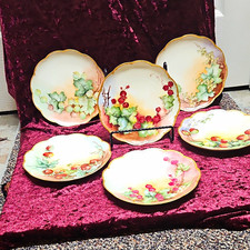 Antique Set of 6 Haviland France Limoges Hand Painted Fruit Plates Signed picture