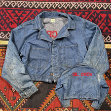 Vintage 1940s 50s Never-Ripum Denim Jacket Cropped Chain-Stitch Custom Sz. 48 picture