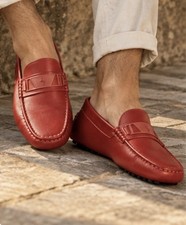 Authentic Tod’s for Ferrari Men’s Red Leather Driving Loafers Moccasins Sz 5.5 picture