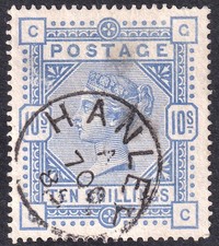 1883/4 SG183 10/- ULTRAMARINE WMK LARGE ANCHOR HANLEY CDS (GC) picture