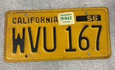 Vintage 1956 Yellow California License Plate picture