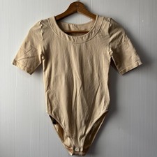 Wolford Opaque Naturel Bodysuit Womens S Short Sleeve Snap Made in Italy Beige picture