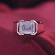 RARE 6.55 Ct Certified Emerald Cut Off White Treated Diamond Ring 925 Silver picture